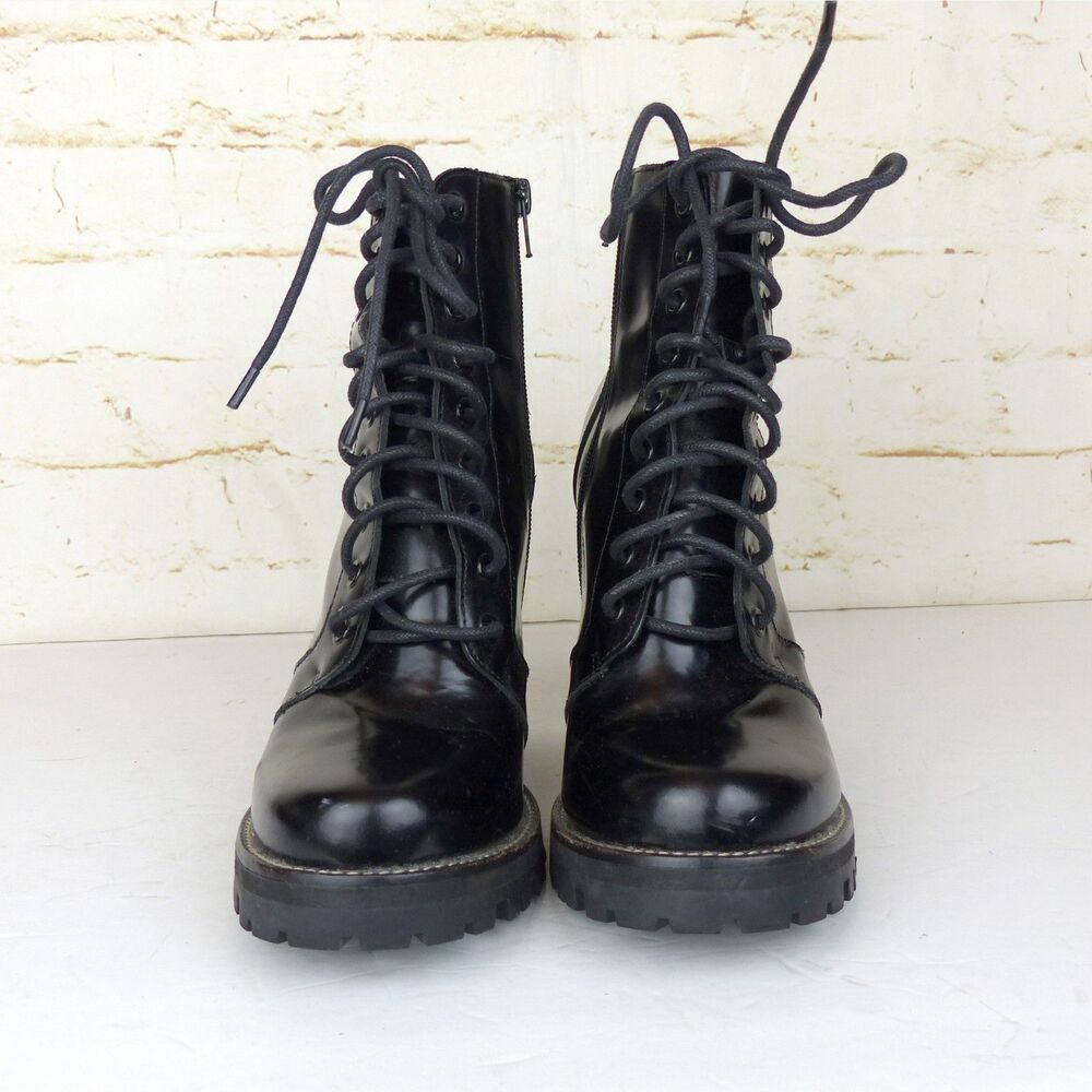 Jeffrey Campbell Legion Boot Women 8.5M Black Leather Heel Lace Zip Lug Ankle - Picture 4 of 13